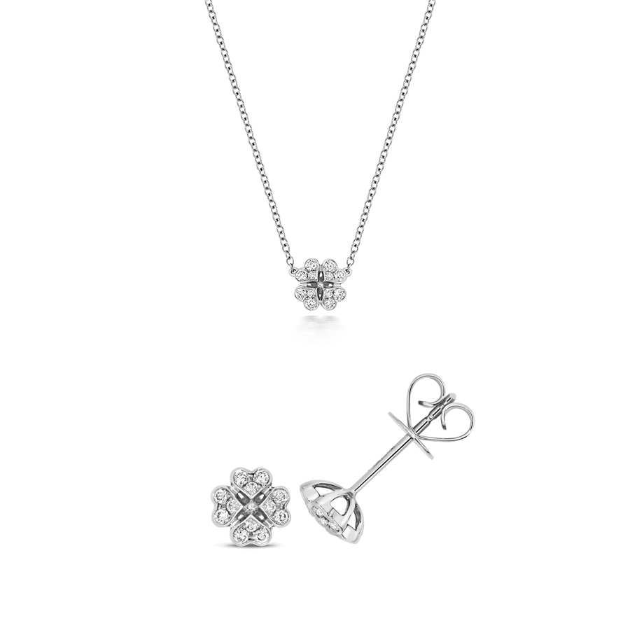 Cluster Flower Diamond Pendant And Earrings